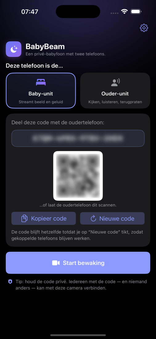 Baby-unit in donkere modus